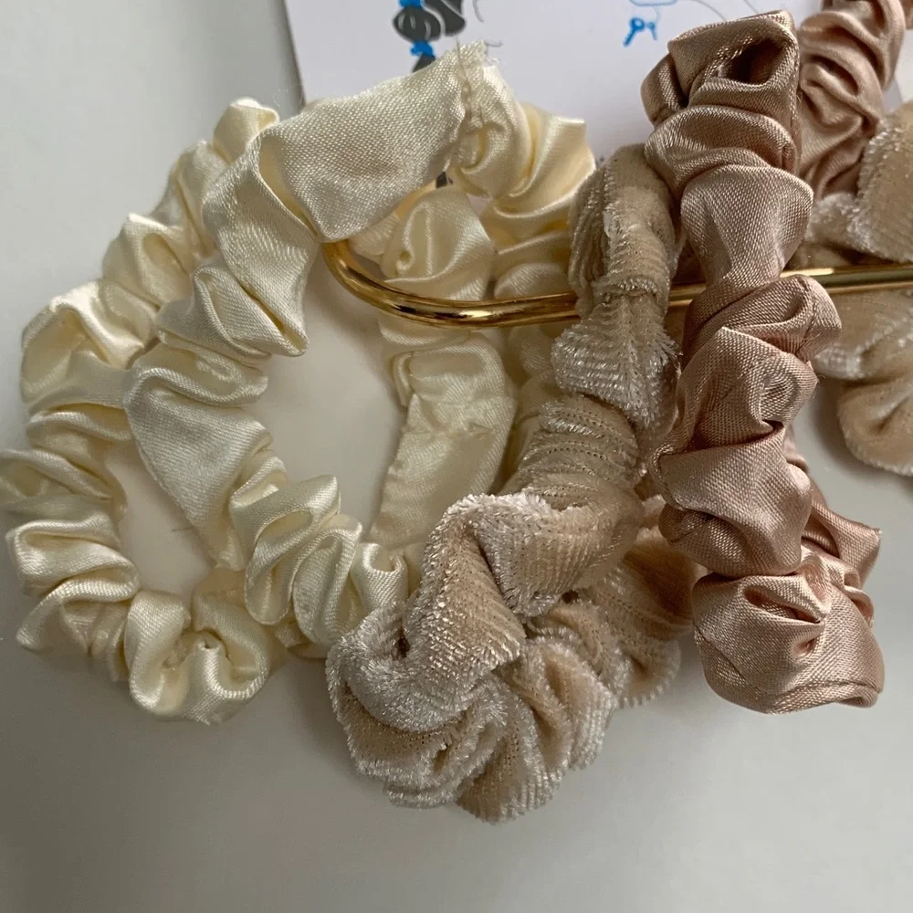 Time and Tru Satin Hair Scrunchies - Cream and Brown. Brand new.